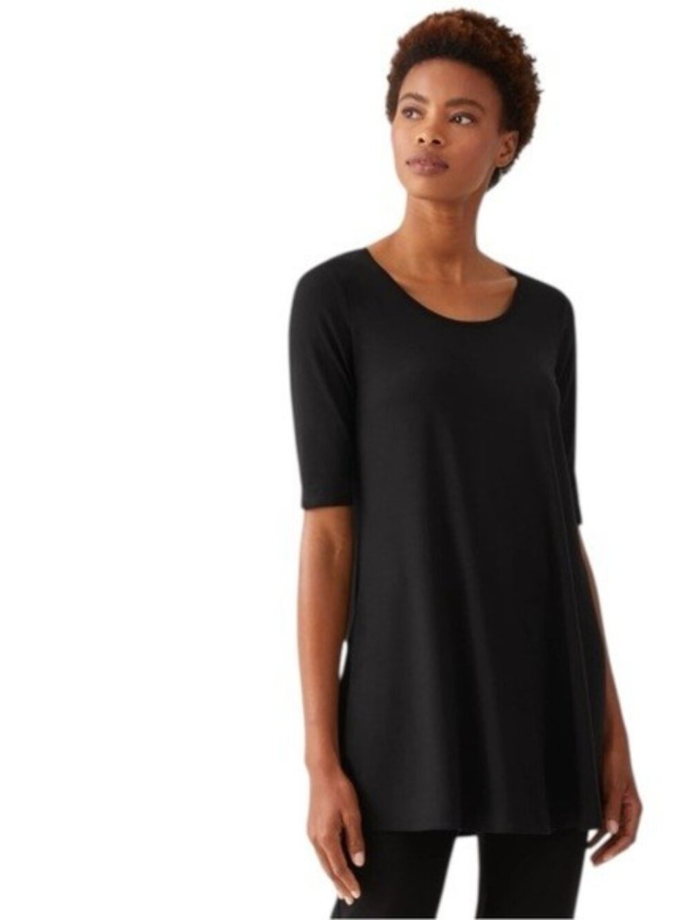 Eileen Fisher Swing Tunic‎ Viscose Jersey Elbow Sleeve Dark Academia Stretch XL